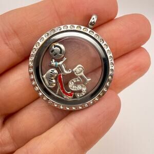 ORIGAMI OWL Silver Tone “Living Locket” Swarovski Charms Heels Dog S Wine Nana